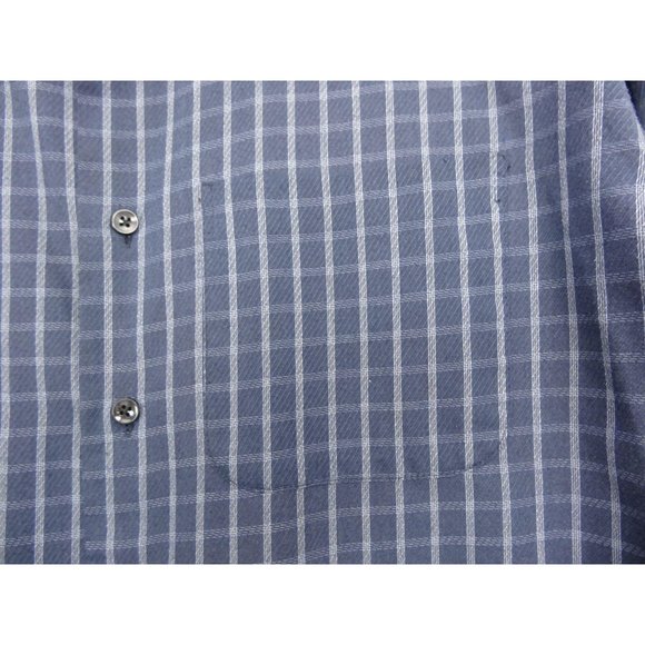 Van Heusen Dress Shirt Size Large 16 1/2 32-33 Blue Plaid Long Sleeve - Picture 4 of 8
